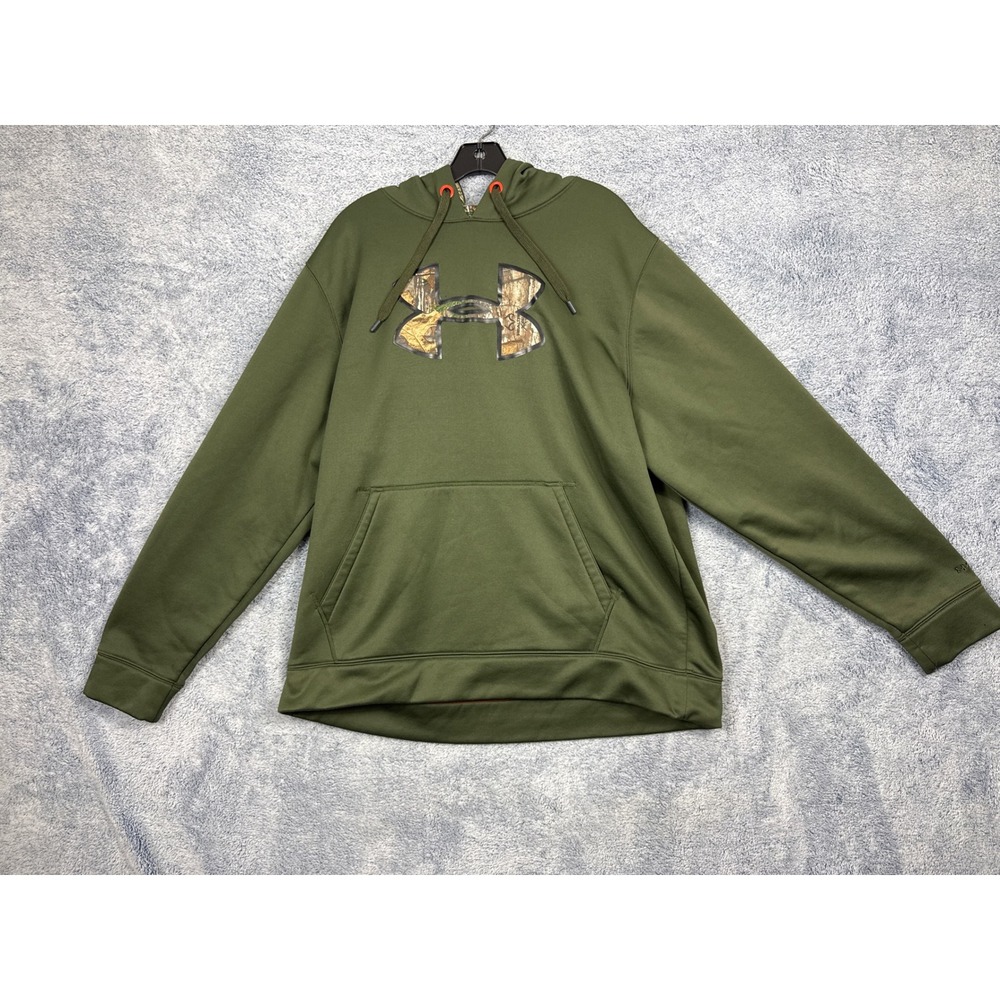 Under Armour Mens XL Green Hoodie Realtree Camo Logo Storm Fleece Sweatshirt